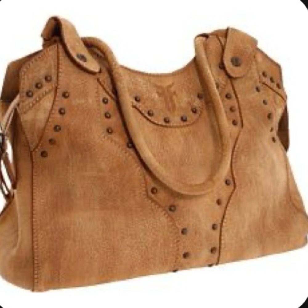 Frye Tan Pebbled Leather Hobo Shoulder Bag with Studded Design